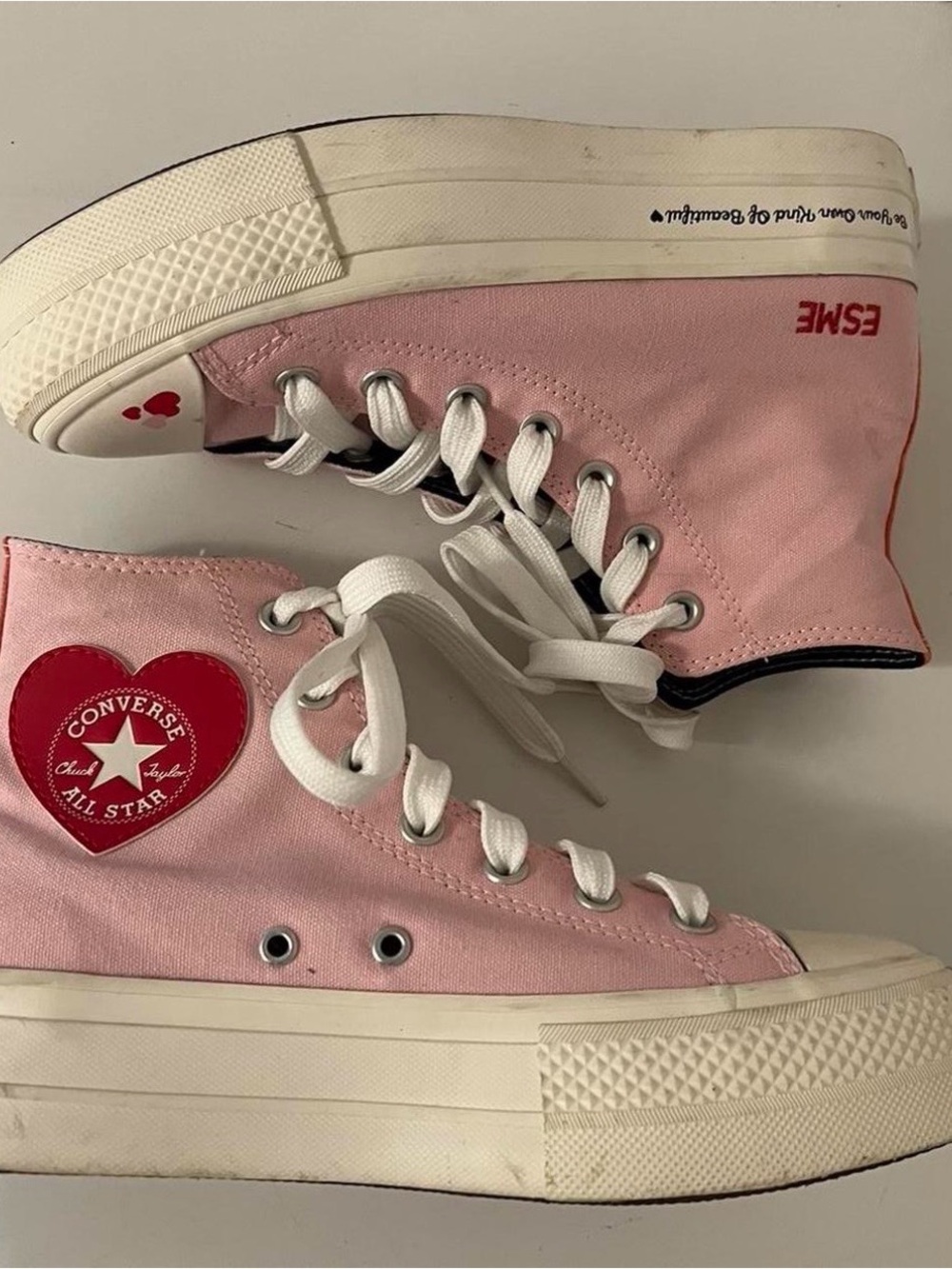 Converse Pink High-Top Platform Sneakers with Heart Patch - Picture 1 of 4